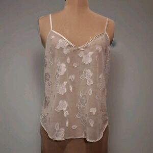 Petra Fashions Womens M Semi Sheer Satin Floral Applique Ivory Camisole Coquette
